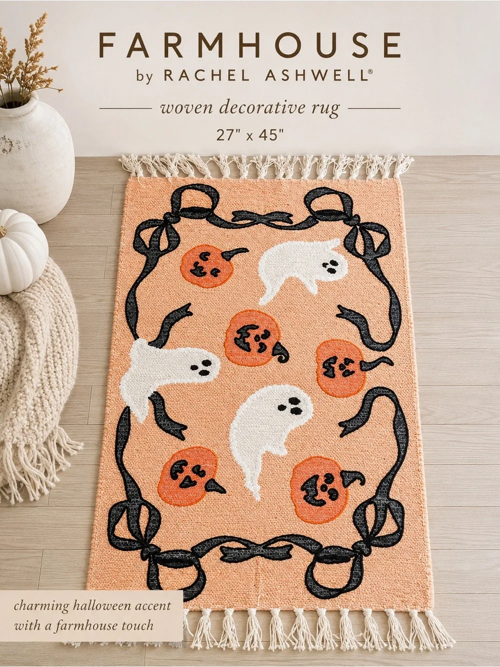 Farmhouse by Rachel Ashwell Peach Halloween Ghost Accent Rug